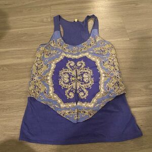 Leifnotes Anthropologie silk/cotton knit patterned racerback tank top size small